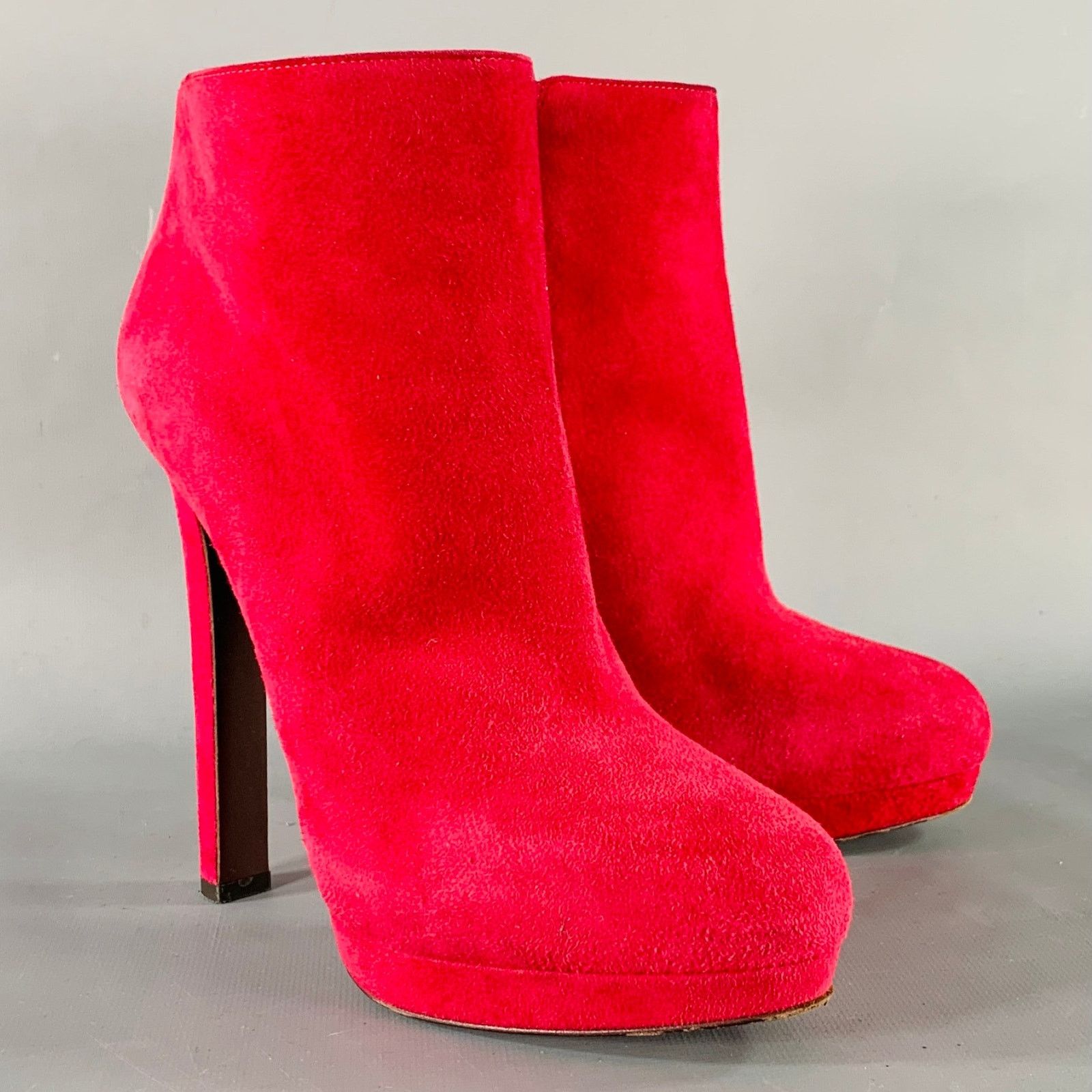 Alexander McQueen ALEXANDER MCQUEEN Size 8 Red Suede Platform Ankle Boots Size US 8 / IT 38 - 1 Thumbnail