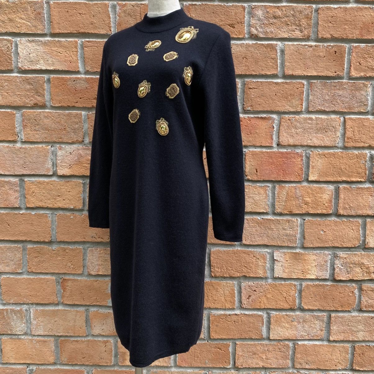 Dior Vintage Christian Dior Black Wool Dress Gold Embellishments Size M / US 6-8 / IT 42-44 - 2 Thumbnail