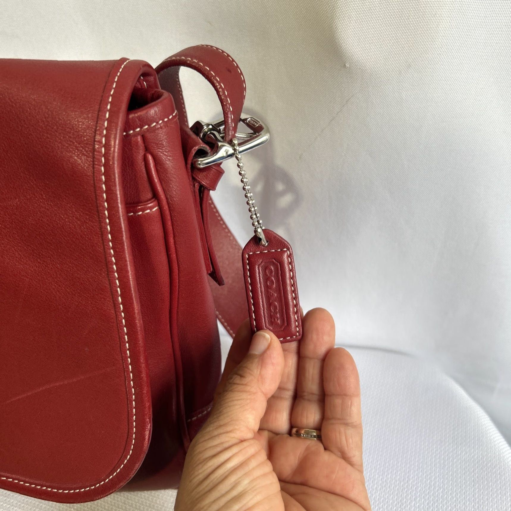 Coach Coach Hampton Leather Red #7750 Crossbody Bag Ladies Medium Size ONE SIZE - 4 Thumbnail