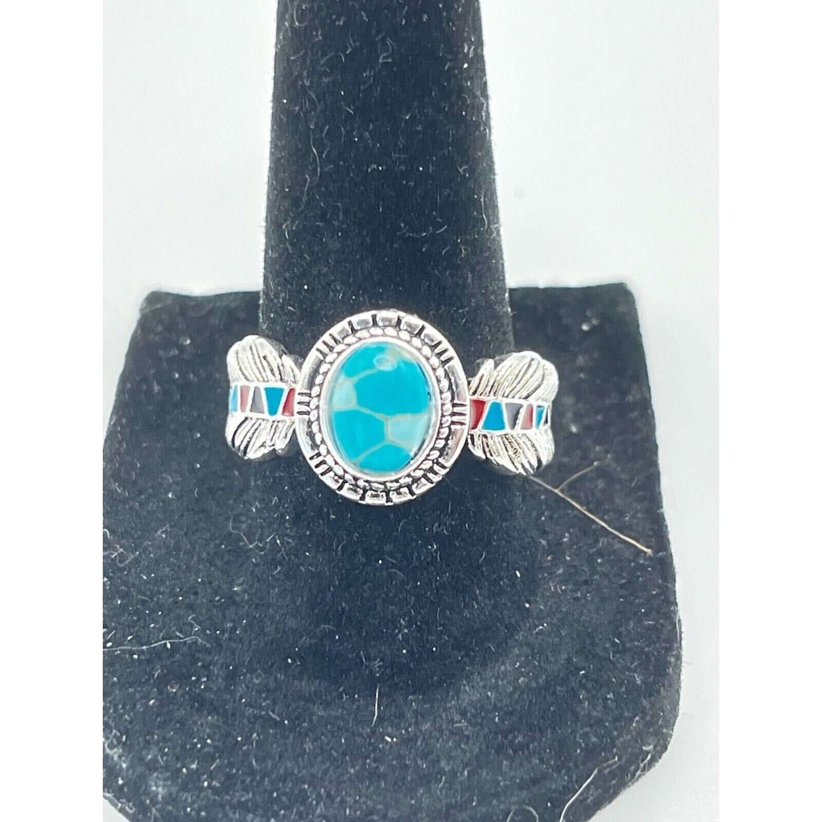 The Unbranded Brand Turquoise Elegance- 925 Sterling Oval Shape Ring Size 8 Size ONE SIZE - 1 Thumbnail