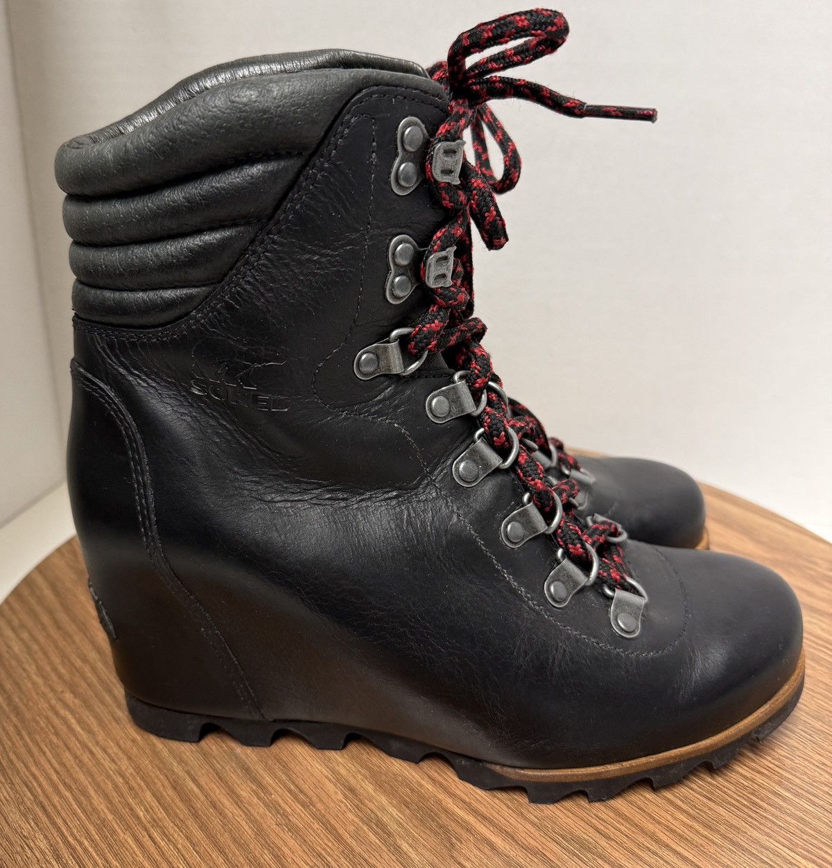 SOREL Sorel Women Black Leather Conquest Wedge Lace Ankle Booties Size US 7.5 / IT 37.5 - 5 Thumbnail