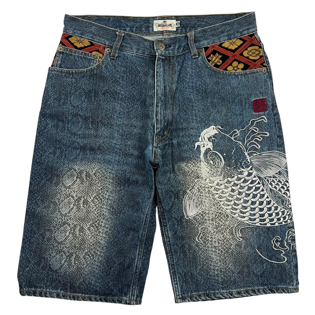 Karakuri Tamashii Karakuri Tamashii Embroidered Koi Japanese Shorts Waist 34 Size US 34 / EU 50 - 1 Thumbnail