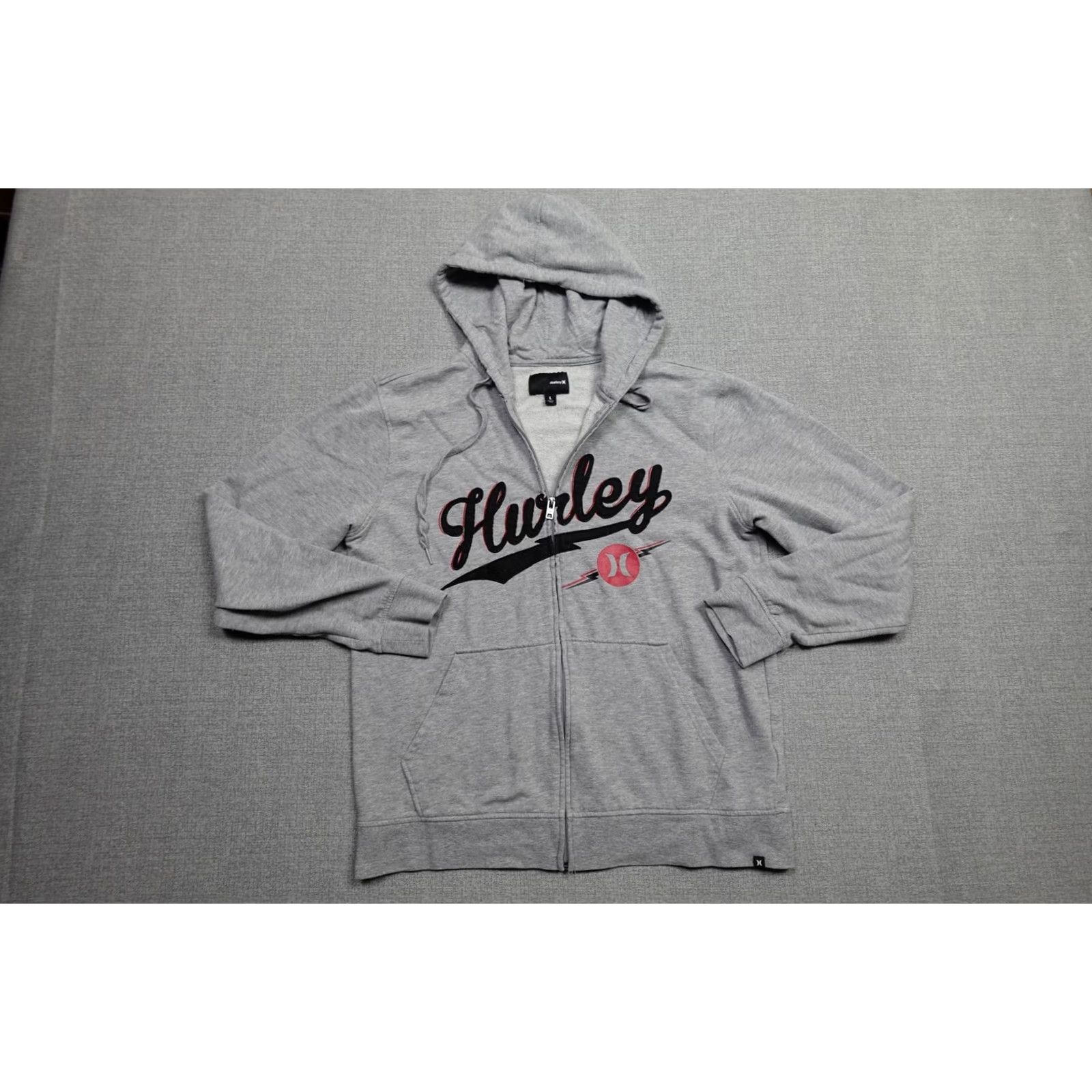 Hurley VINTAGE Hurley Hoodie Mens Large Gray Full Zip Script Logo Sweatshirt Skate Surf Size US L / EU 52-54 / 3 - 4 Thumbnail
