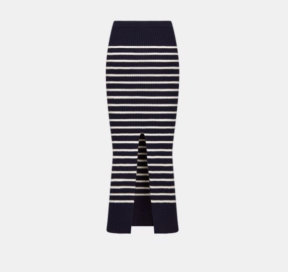 Dior o1w1db10225 Mid-Length Skirt in Navy Blue & White Size 32" / US 10 / IT 46 - 2 Thumbnail