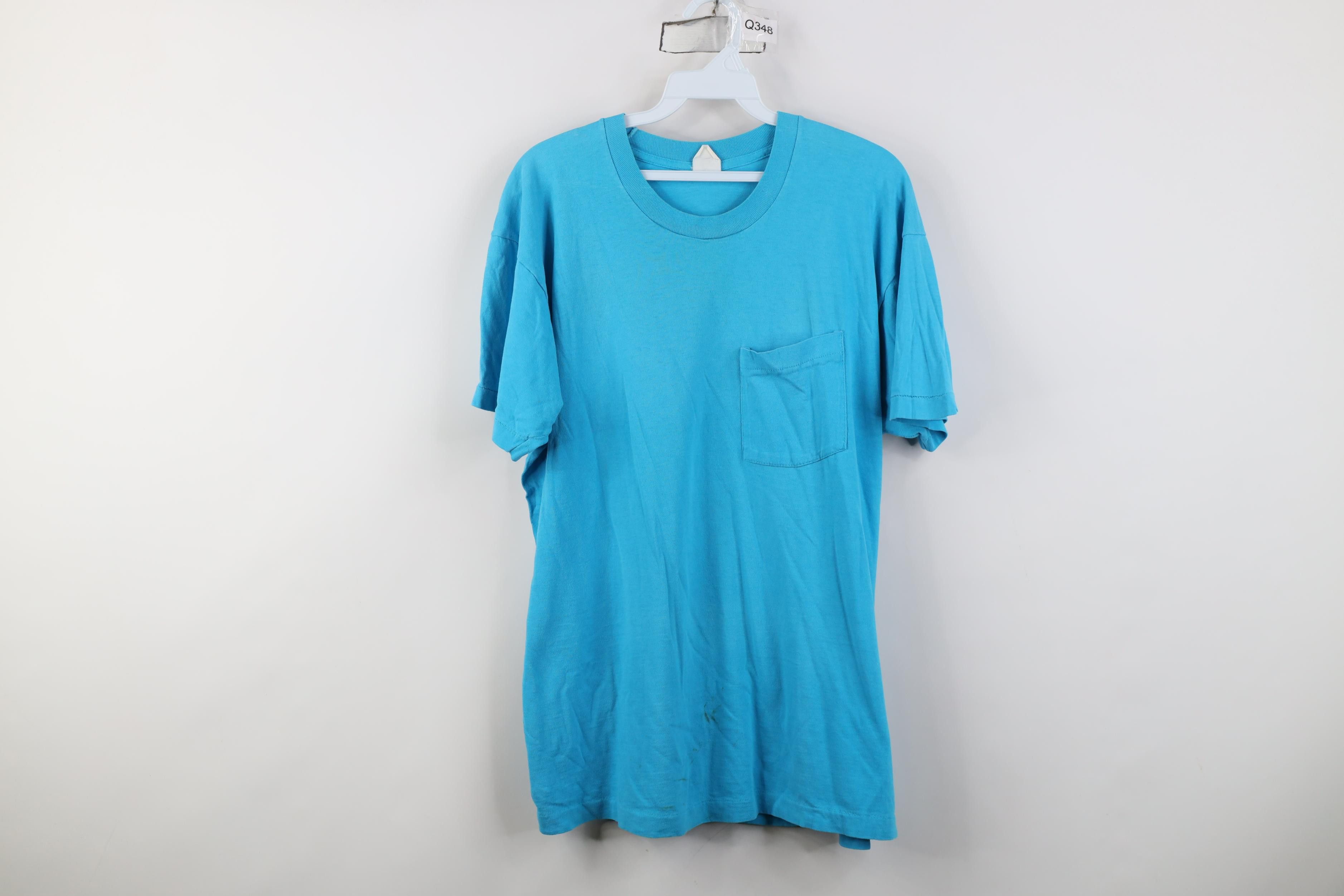 Vintage Vintage 90s Streetwear Blank Cotton Pocket T-Shirt Blue USA Size US XL / EU 56 / 4 - 1 Thumbnail