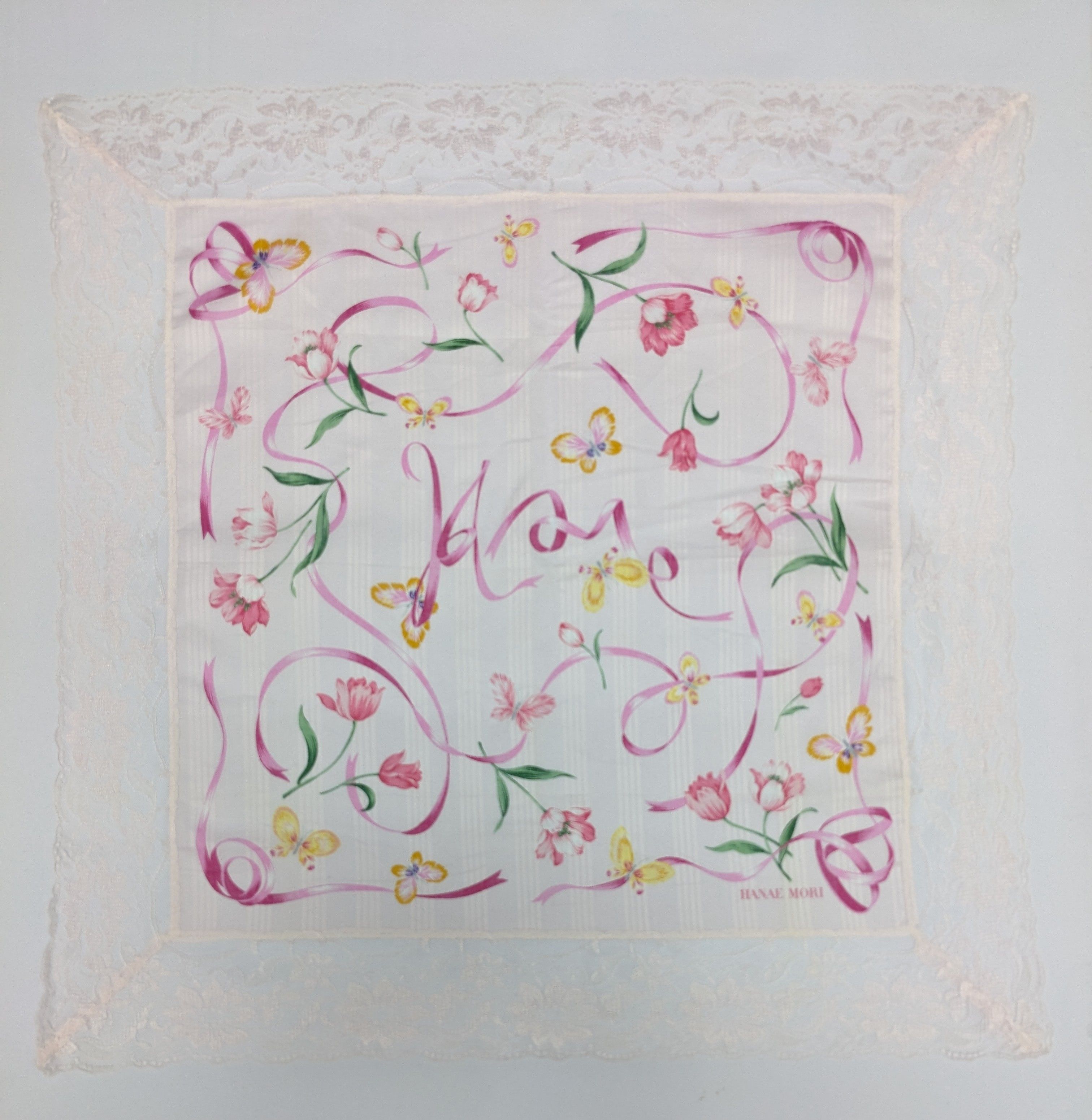 Hanae Mori Hanae Mori Handkerchief featuring Tulips and Lace Trim Size ONE SIZE - 4 Thumbnail