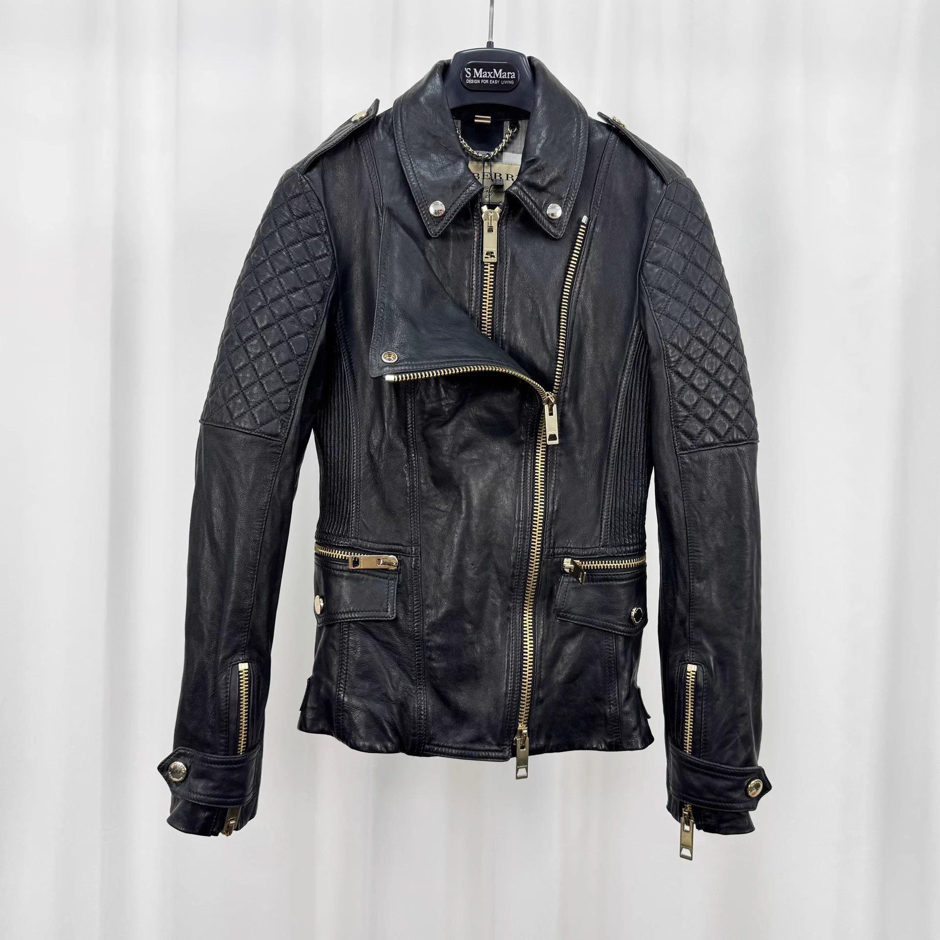 Burberry Burberry Lambskin Biker Jacket UK8 95% Lining Stained Size S / US 4 / IT 40 - 1 Thumbnail