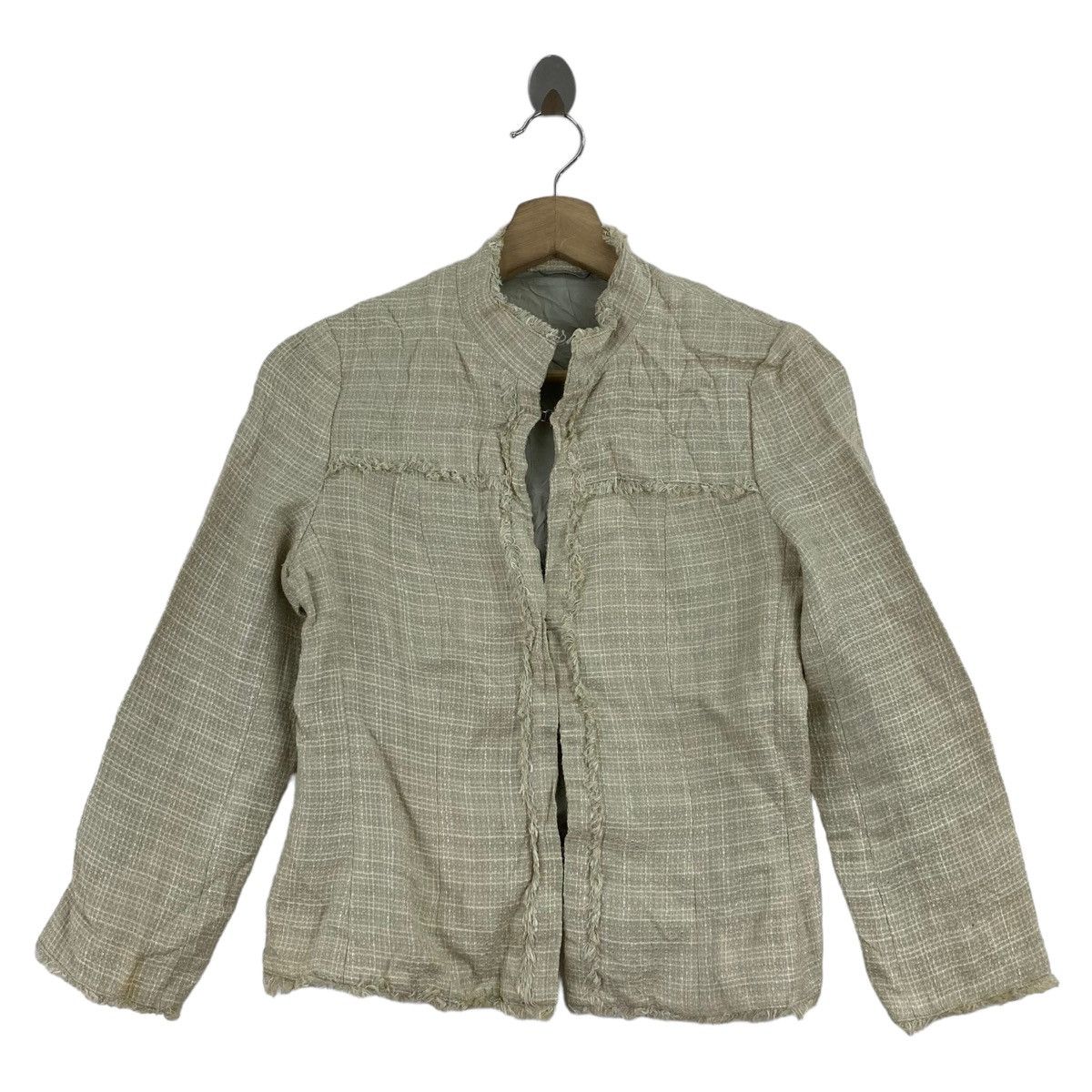 Japanese Brand ANAYI Japanese Brand Check Tartan Tweed Cream Coat Size XS / US 0-2 / IT 36-38 - 1 Thumbnail