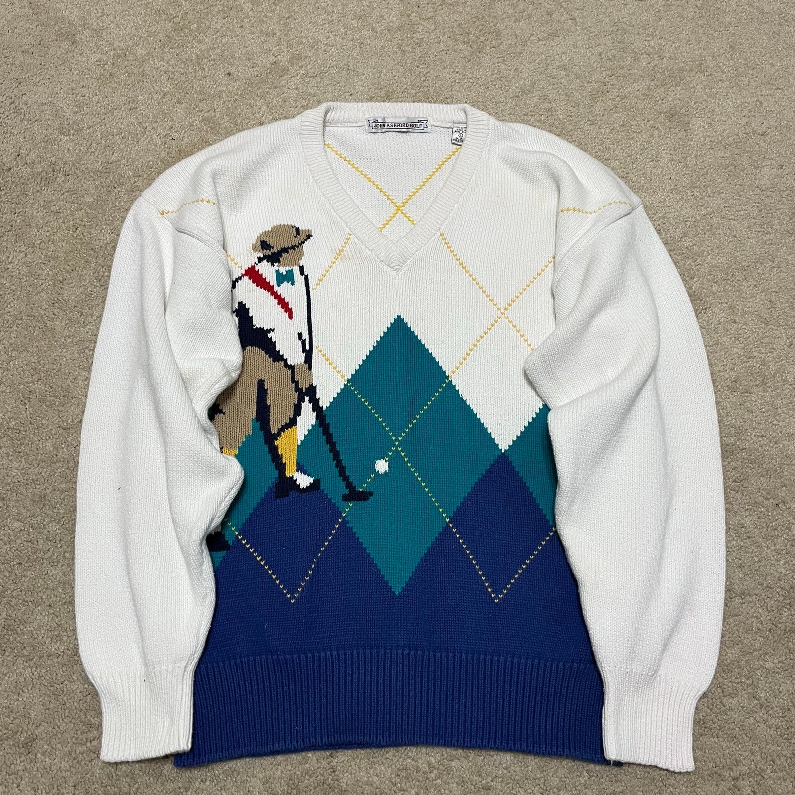 John Ashford Vintage John Ashford Golf Knit Sweater V-Neck Argyle 90s Size US L / EU 52-54 / 3 - 1 Thumbnail
