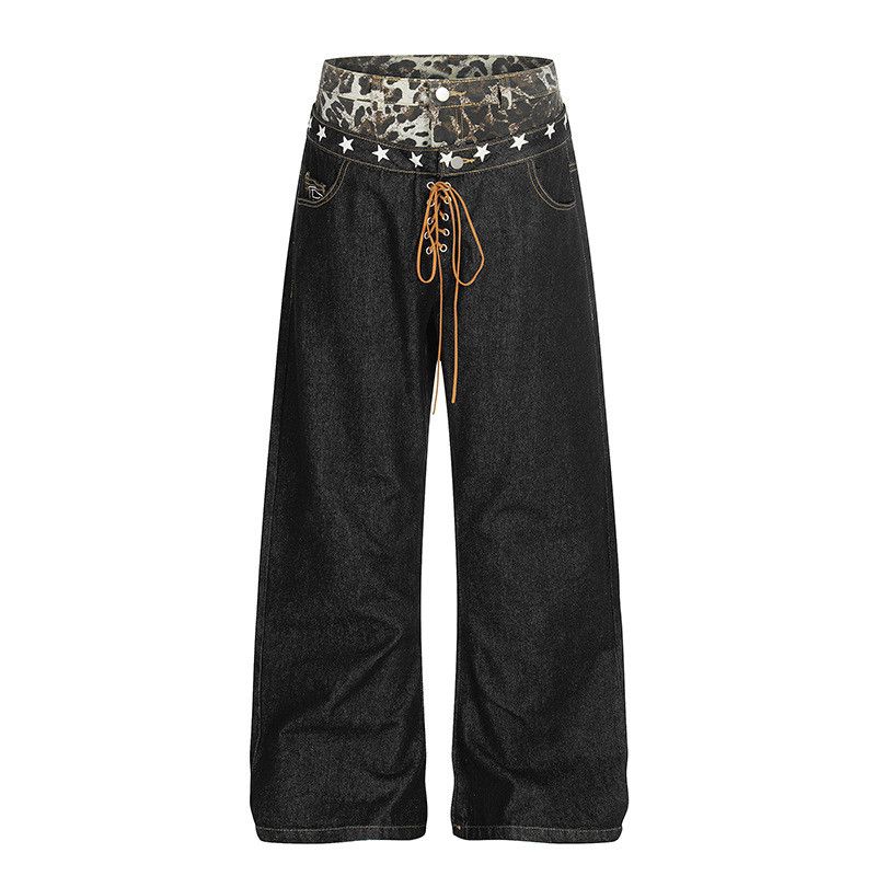 Jean American patchwork leopard print double-waist belt jeans Size US 32 / EU 48 - 1 Thumbnail
