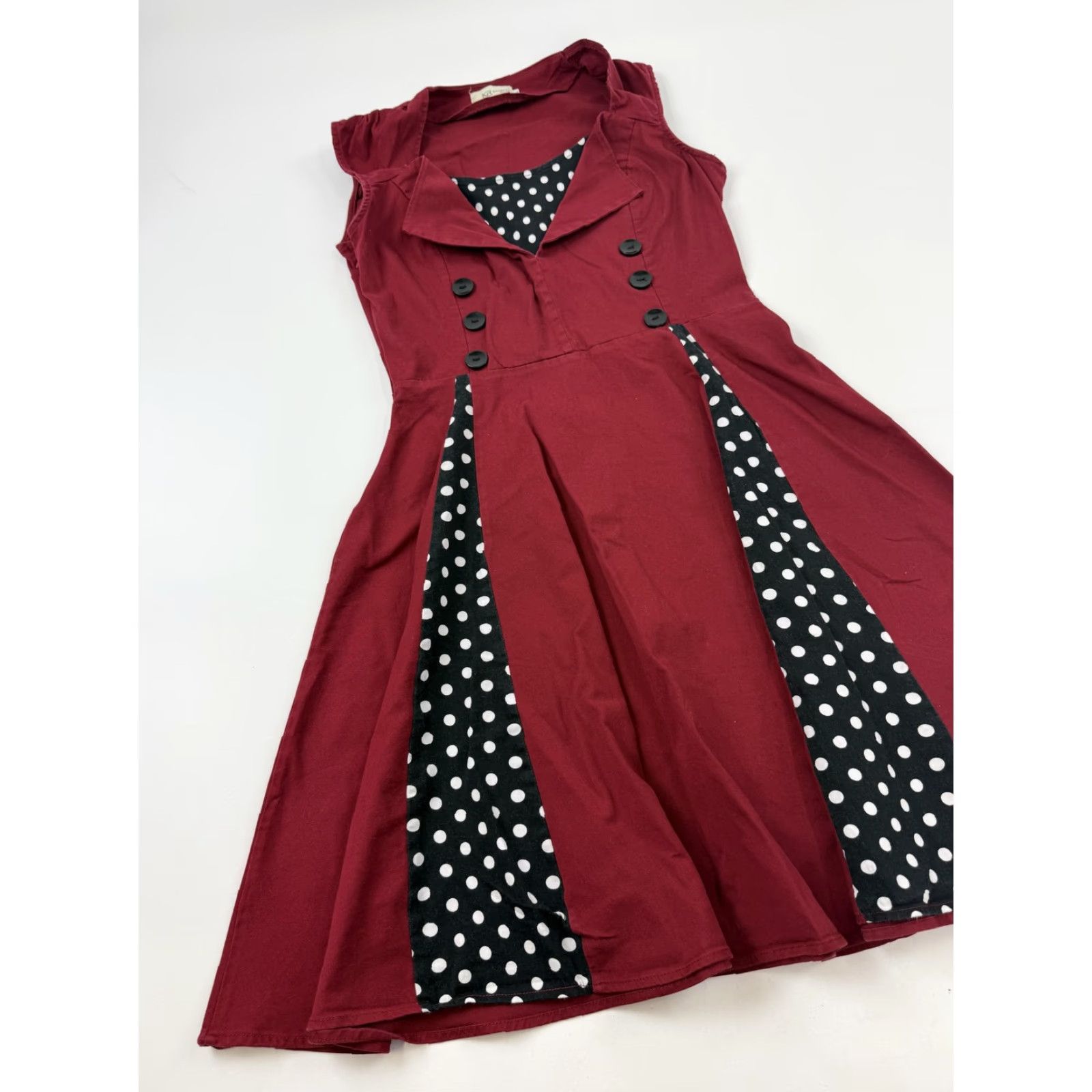 Vintage Killreal Dress Womens XL Red Polka Dot Fit & Flare Knee Length Collared Rock Retro Sleeveless; Casual Party/Cocktail Size XL / US 12-14 / IT 48-50 - 2 Thumbnail