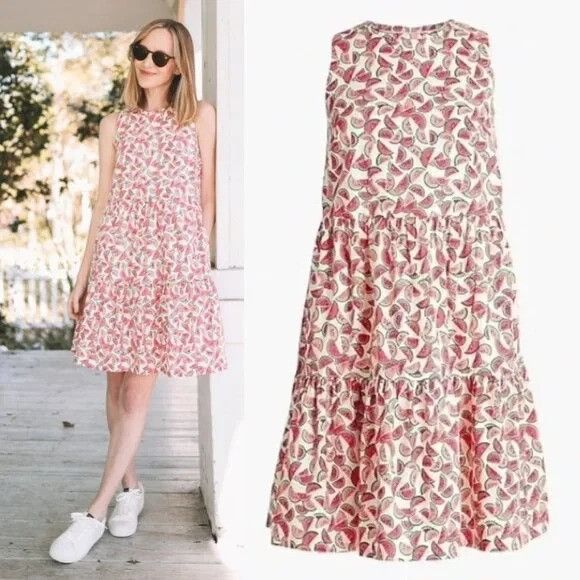 J.Crew J Crew Watermelon Print Sleeveless Tiered Dress 2 Summer Bea Size XS / US 0-2 / IT 36-38 - 7 Thumbnail