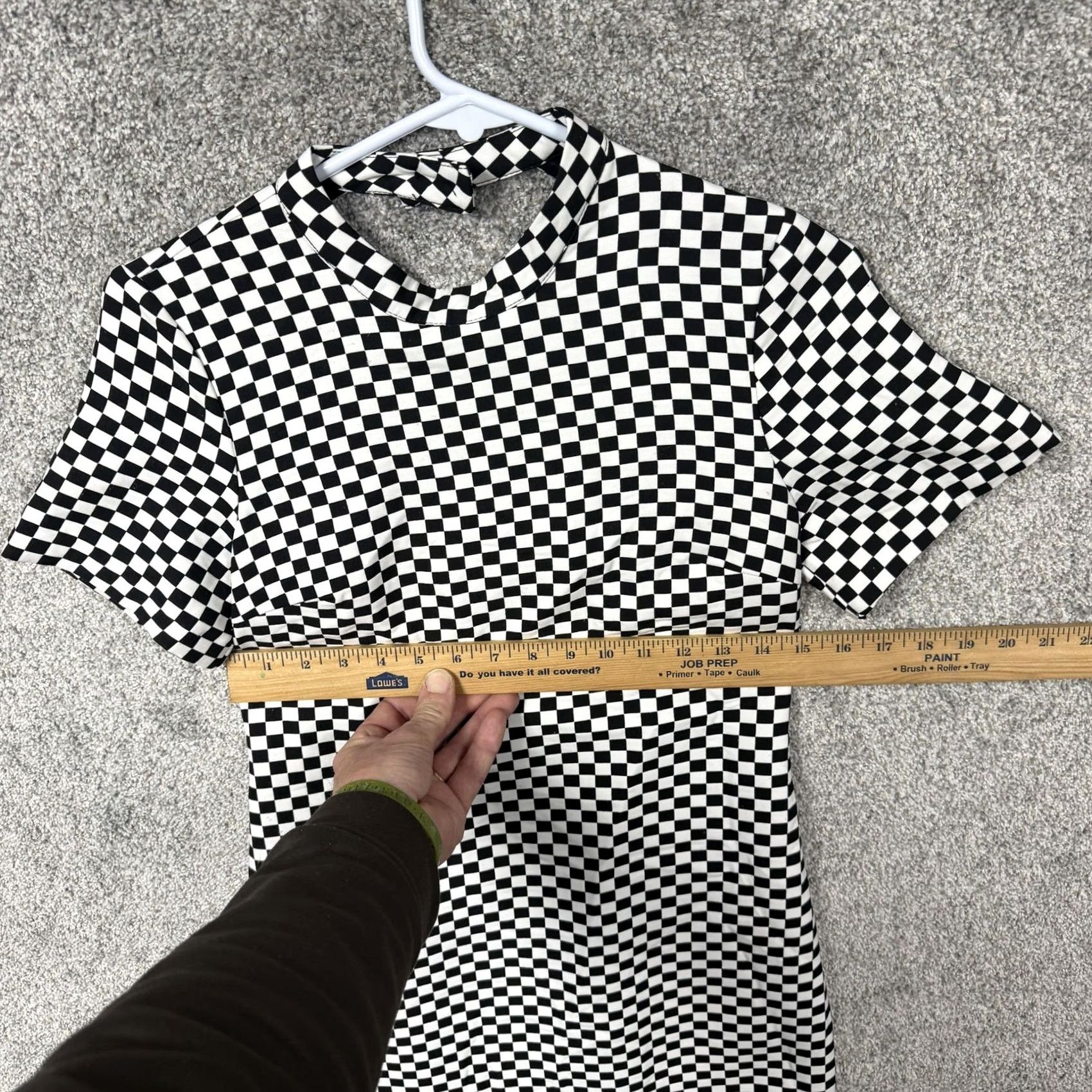 Zara Zara Mini Bodycon Dress XS Checkerboard Cutout Back Y2K Clubwear Geometric Black/White Womens XS Party/Cocktail Short Sleeve High Neck Vintage No Size XS / US 0-2 / IT 36-38 - 3 Thumbnail