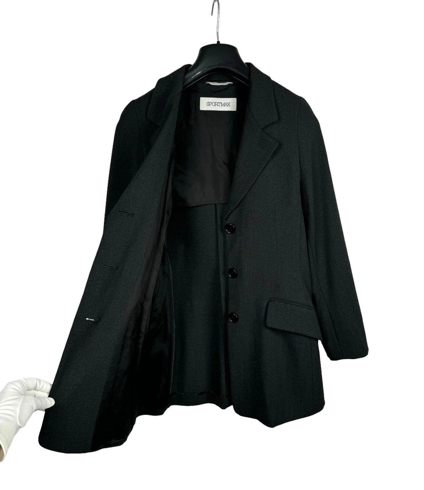 Sportmax Dark Grey Wool Polyamide Long Blazer UK10 US6