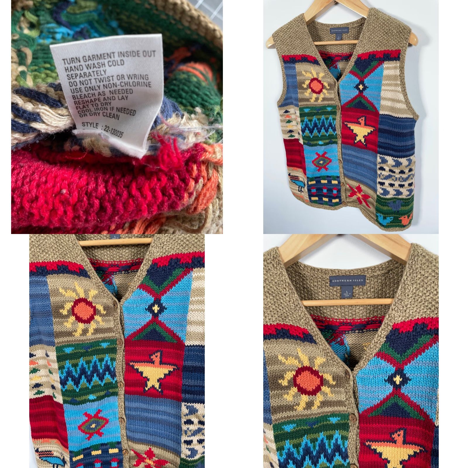 Vintage VINTAGE Northern Isles Patchwork Sweater Vest Women's Large Tribal Aztec Southwestern Shirt Vest Beige 90s Retro Knit Geometric Patchwork Size L / US 10 / IT 46 - 8 Thumbnail