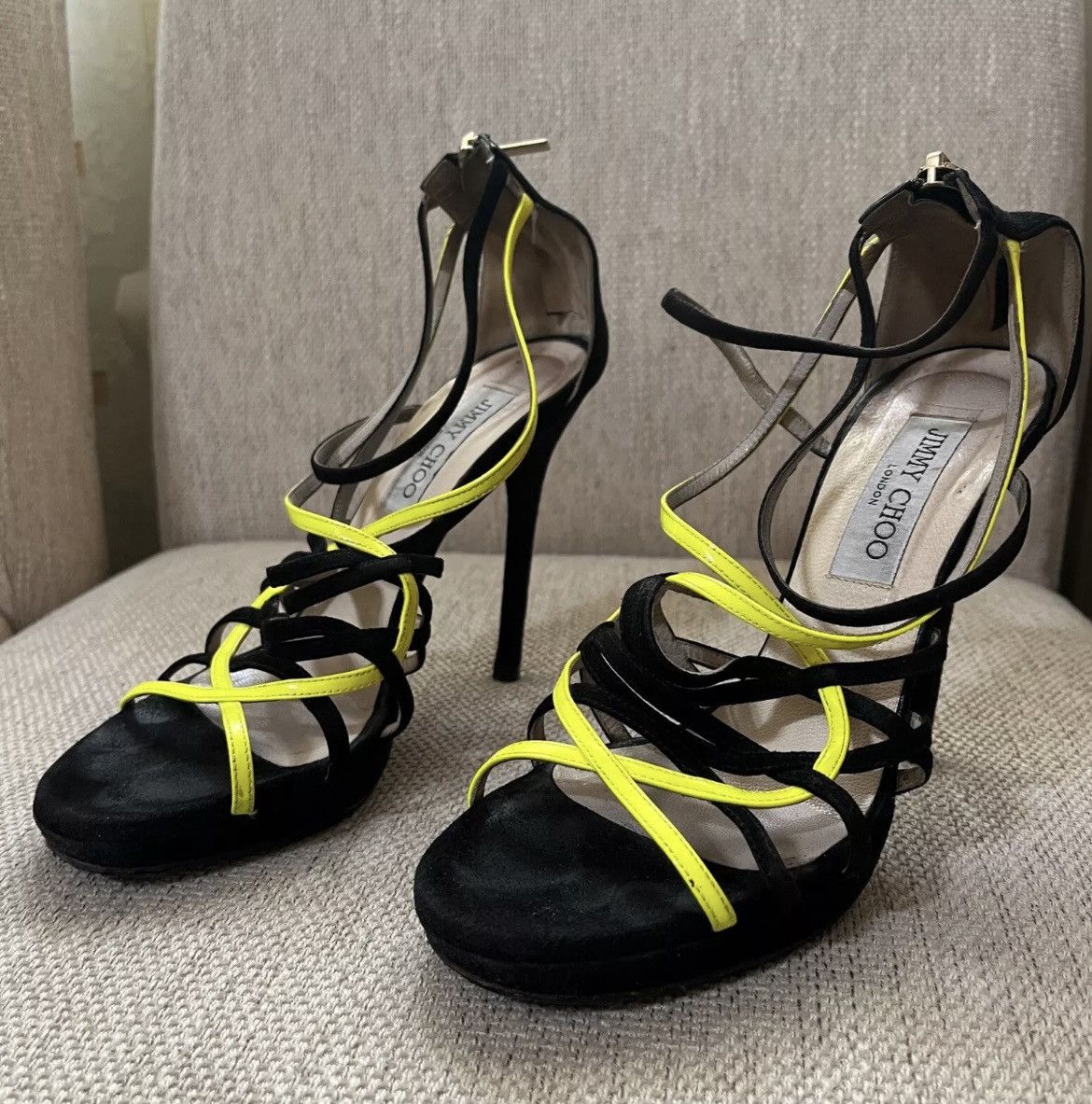 Jimmy Choo Jimmy Choo Strappy Heels Black Yellow Sandals Size US 7.5 / IT 37.5 - 10 Thumbnail
