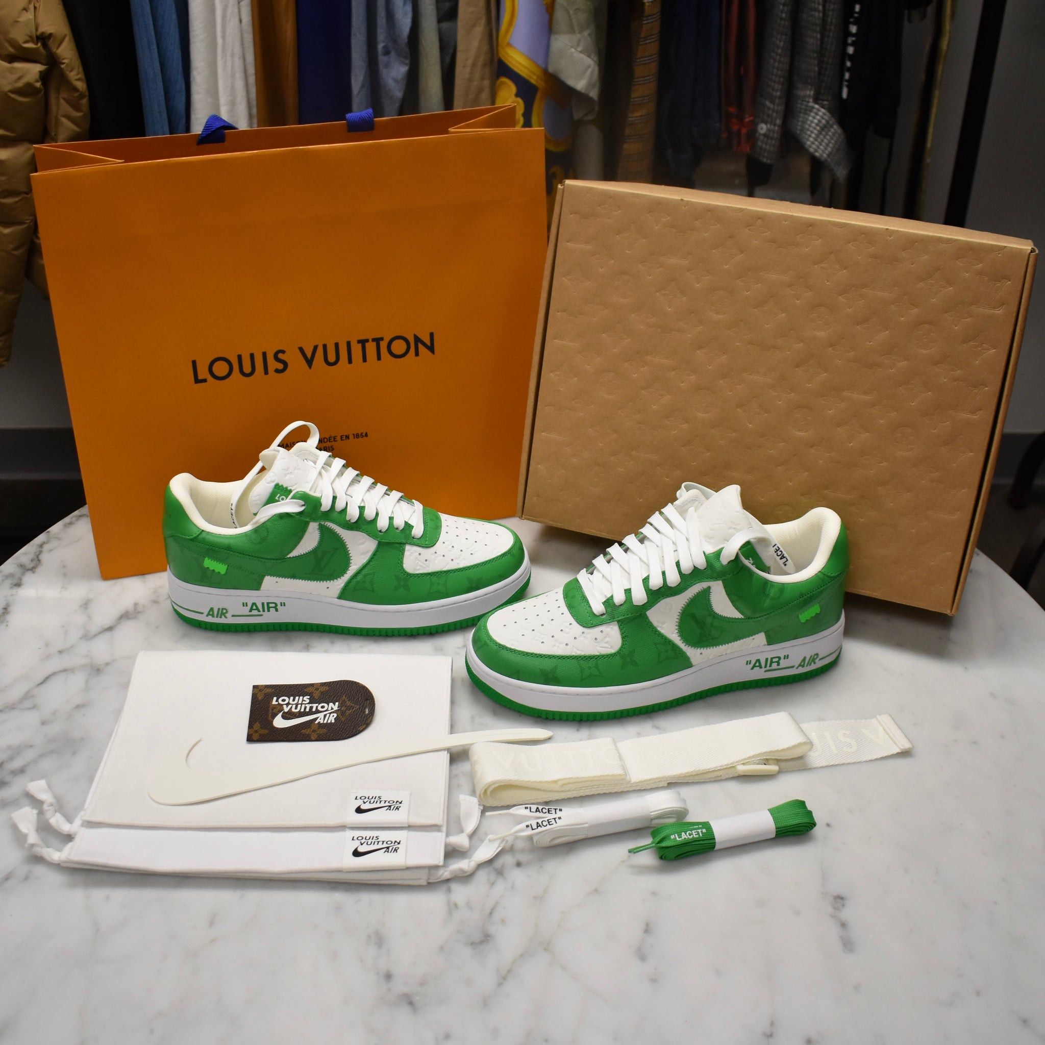 Louis Vuitton × Nike × Virgil Abloh Louis Vuitton Nike Air Force 1 White Pine Green Sneakers Size US 9 / EU 42 - 1 Thumbnail