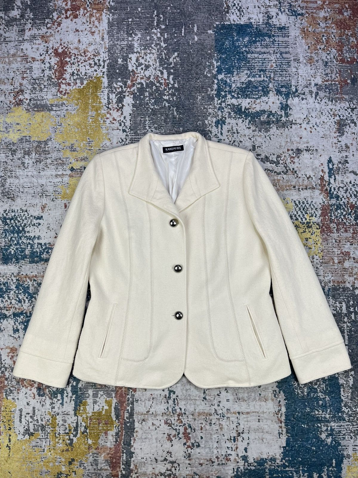 Kansai Yamamoto Kansai Bis Collection Butter Cream Wool Jackets Size L / US 10 / IT 46 - 1 Thumbnail