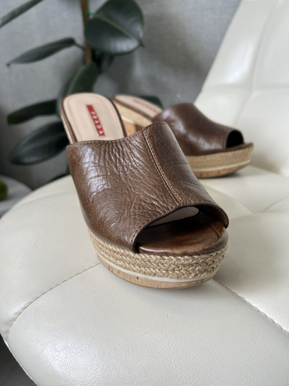 Prada Prada Leather Platform Mules Cork Heels Woven Trim Sandals Size US 8 / IT 38 - 13 Thumbnail