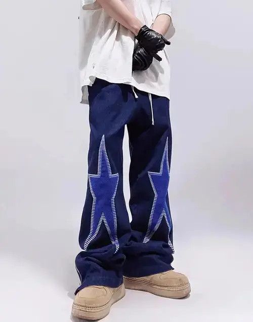 Homemade × Japanese Brand × Jean Street hip-hop five-pointed star embroidered jeans Size US 32 / EU 48 - 4 Thumbnail