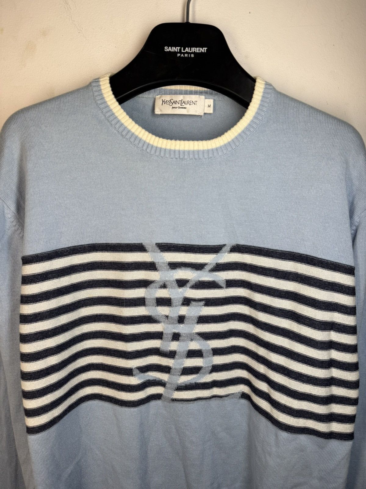 Yves Saint Laurent Blue YSL Sweater Knit Light Big Logo Size US M / EU 48-50 / 2 - 17 Thumbnail