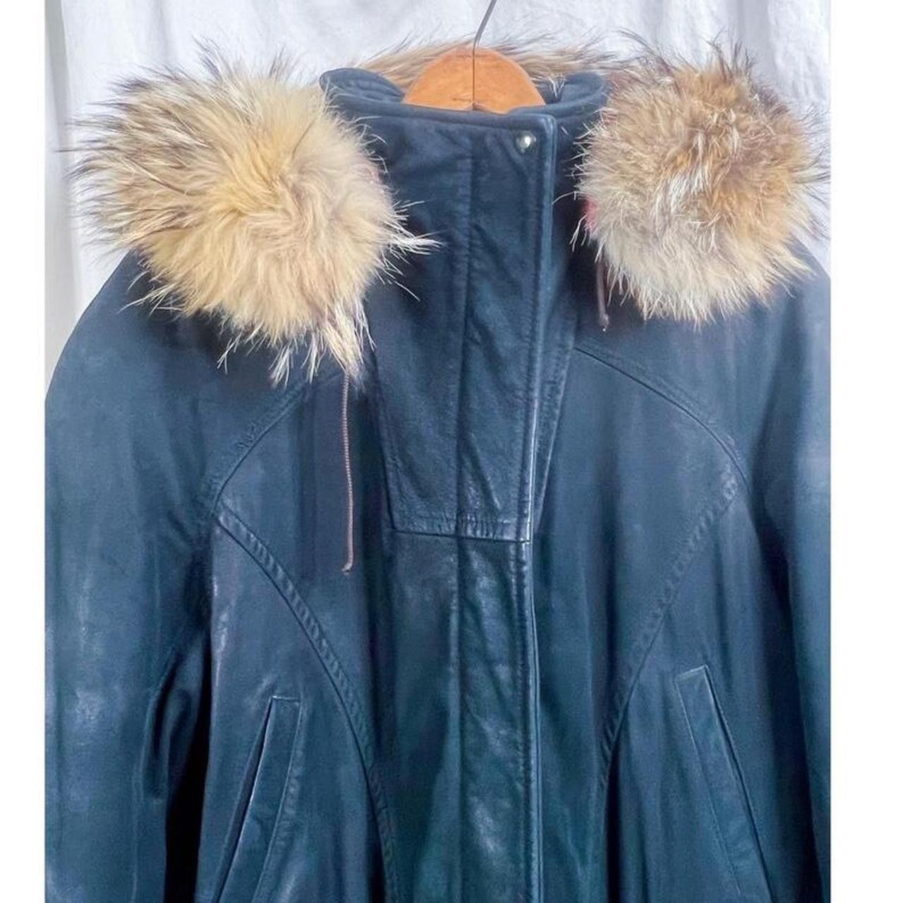 Other VTG 90s Black Leather Coyote Fur Hood Cargo Parka sz L Size US L / EU 52-54 / 3 - 2 Thumbnail