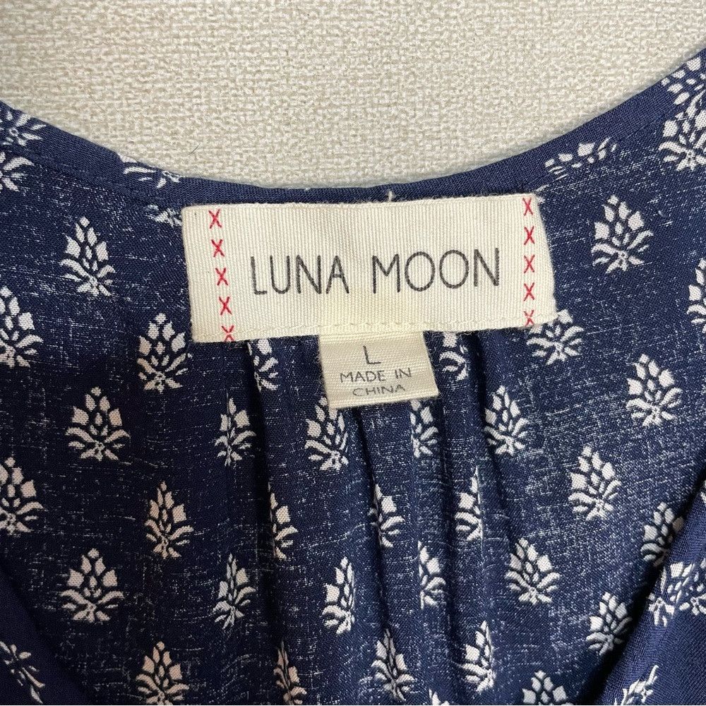 Other Luna Moon Blue Sleeveless Peplum Crochet Trim Rayon Blouse Size L / US 10 / IT 46 - 7 Thumbnail