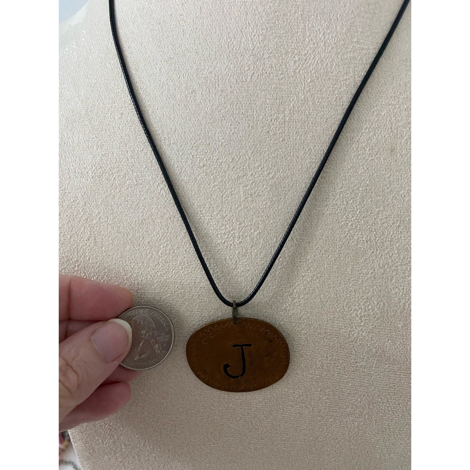 Handmade Copper tone J pendant necklace Size ONE SIZE - 2 Thumbnail