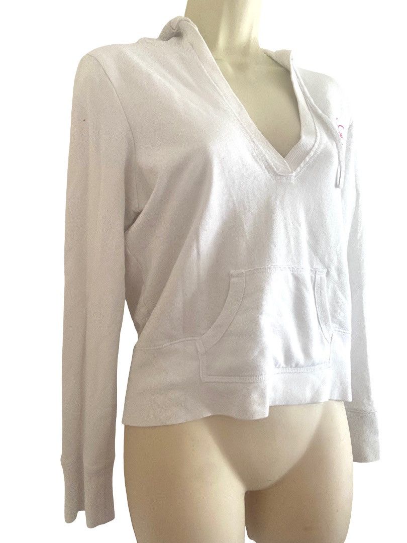Guess 📣 Vintage Guess Jeans Cropped Hoodie White Y2K Sweatshirt L Size L / US 10 / IT 46 - 1 Thumbnail