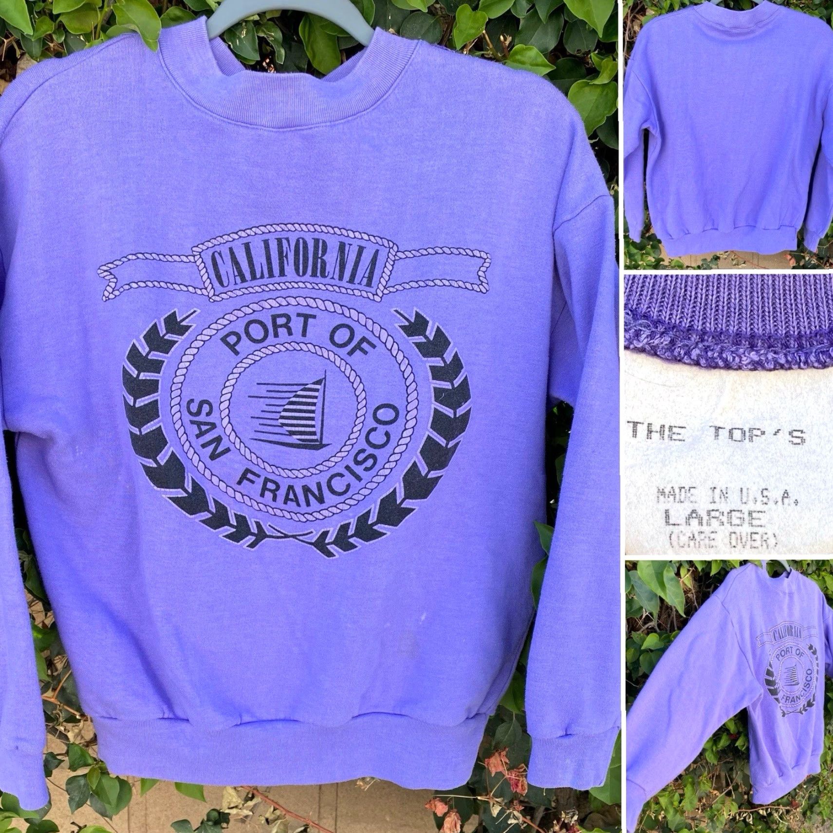 Vintage VINTAGE The Tops Port Of San Francisco Sweatshirt Purple Purple USA Made L Large Cotton Polyester blend Graphic Print Pullover Crewneck Men Size US L / EU 52-54 / 3 - 2 Thumbnail