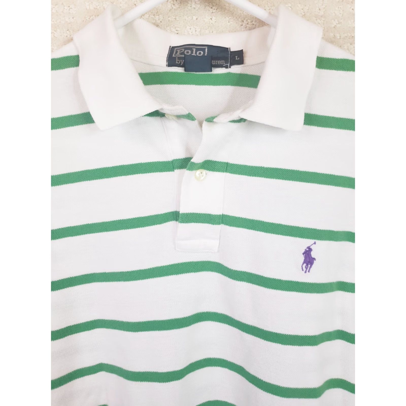 Ralph Lauren Polo Ralph Lauren Polo Shirt Men's L White Green Striped Purple Pony Preppy Shirt Size US L / EU 52-54 / 3 - 3 Thumbnail