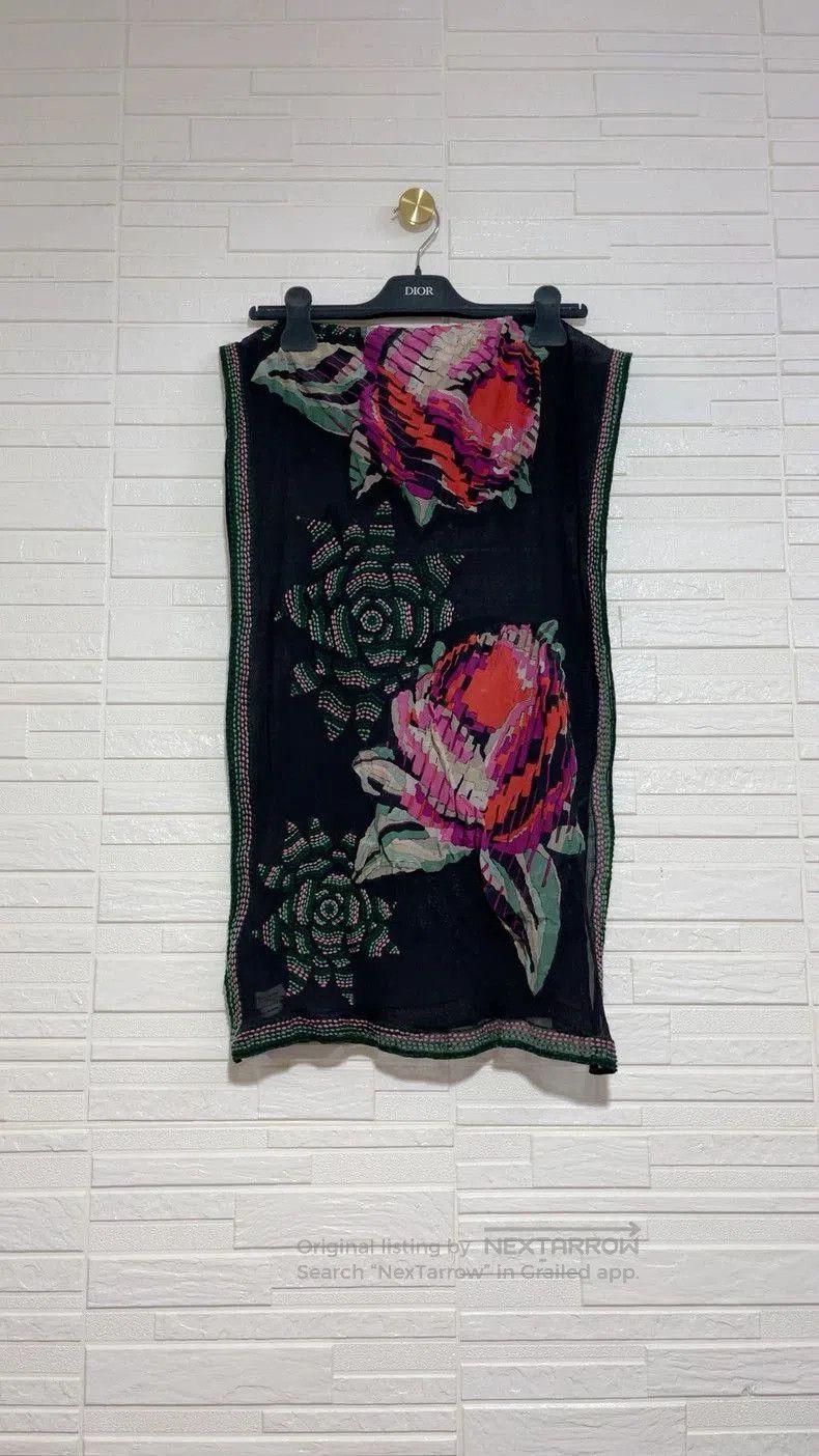 Dries Van Noten Black Silk Scarf with Colorful Embroidery. Size ONE SIZE - 1 Thumbnail