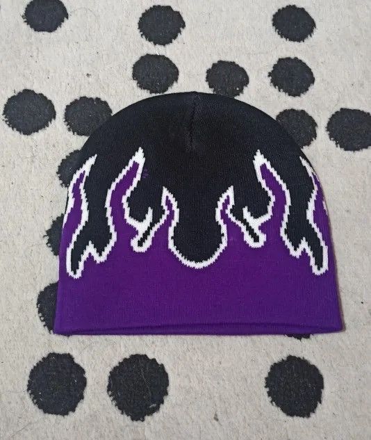 Japanese Brand Flame Purple Beanie Hat Size ONE SIZE - 4 Thumbnail
