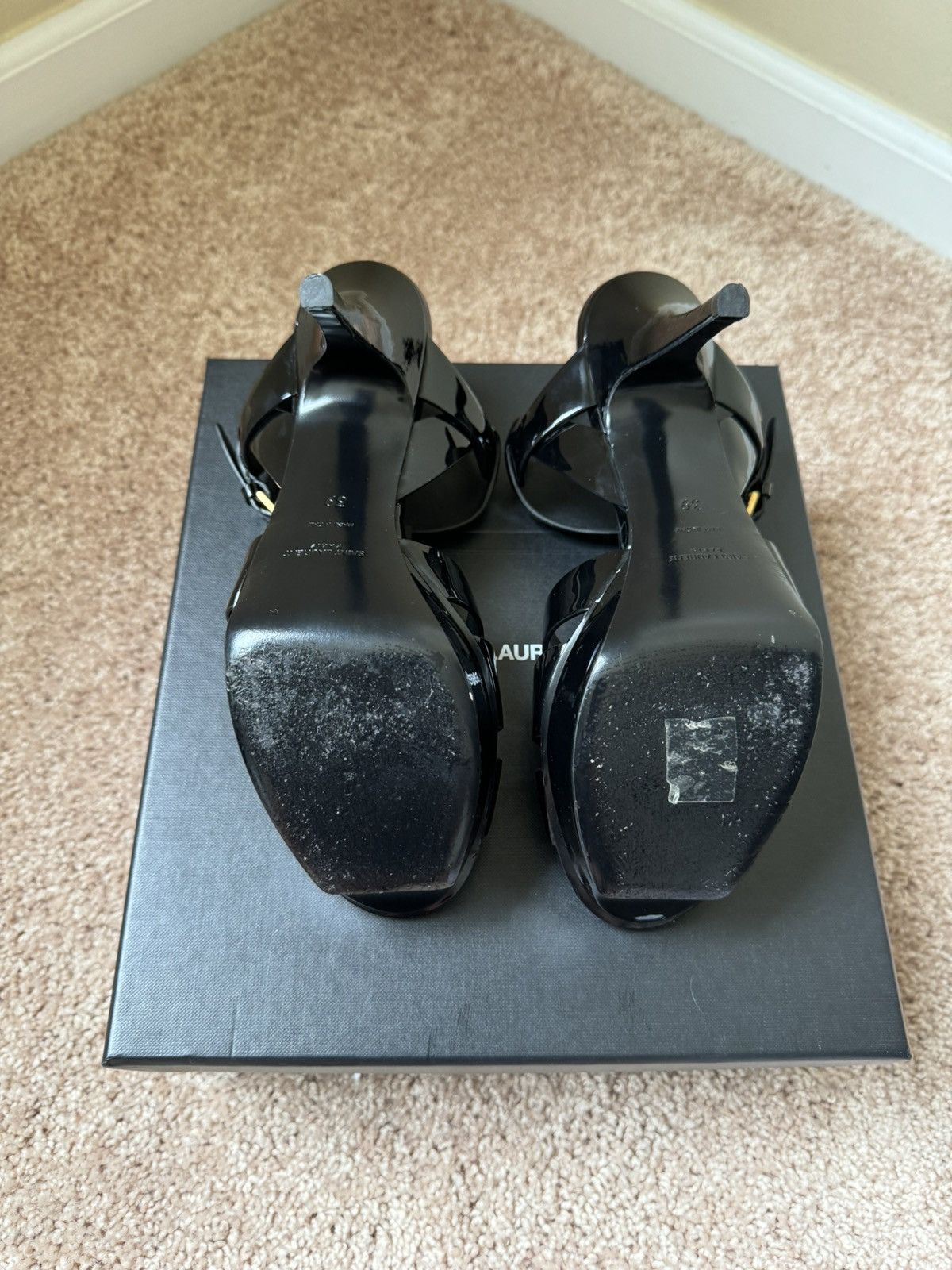 Yves Saint Laurent Tribute Patent T-Strap Platform Sandals Size US 9 / IT 39 - 6 Thumbnail