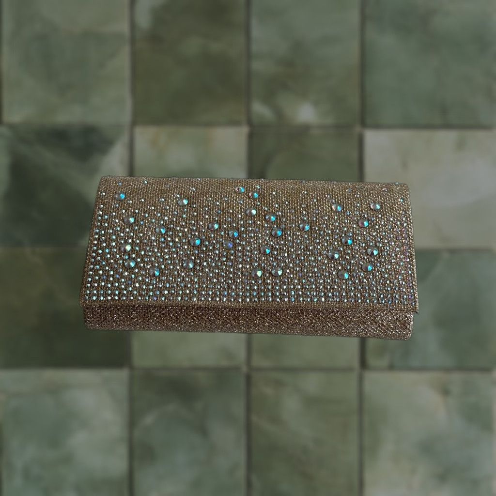 Jessica McClintock Jessica McClintock Clutch Crossbody Purse Sparkle Stones Champagne Gold Rose Lipin? Size ONE SIZE - 1 Thumbnail