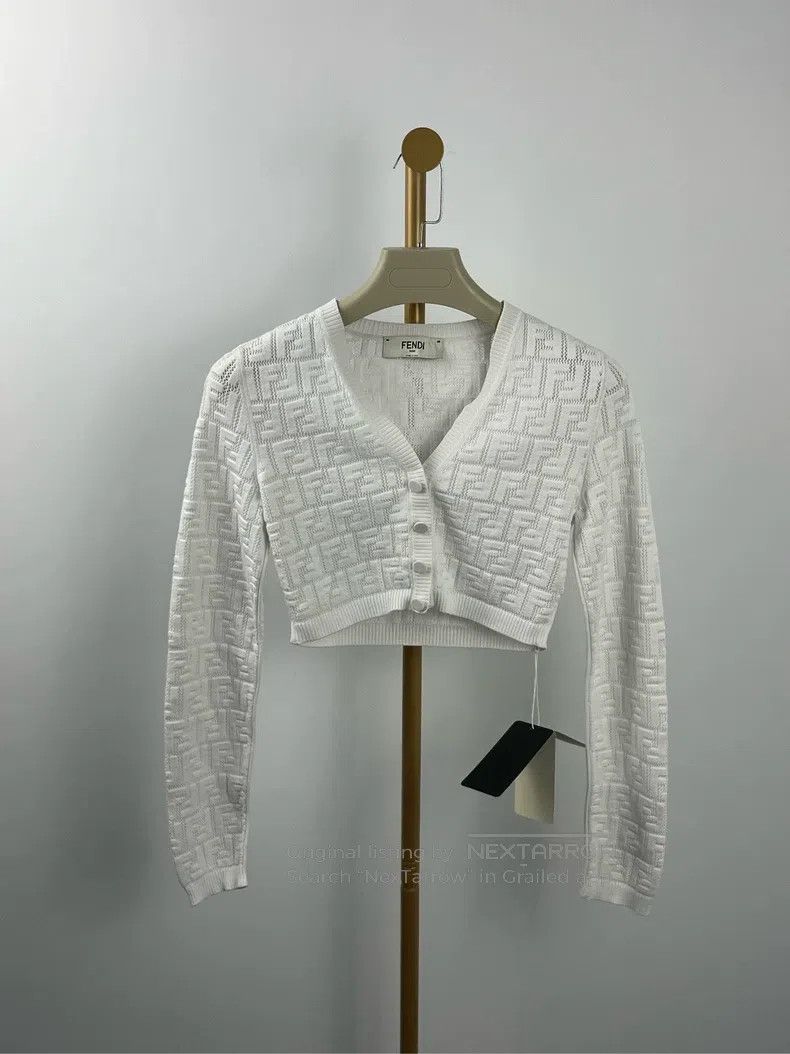 Fendi White fully printed logo knit coat