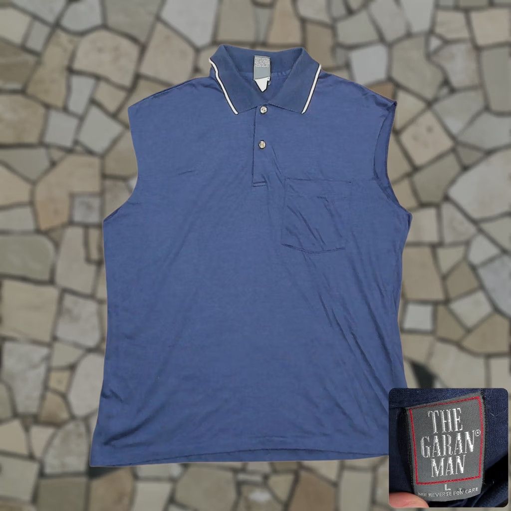 Vintage VINTAGE Navy Blue Sleeveless Polo Shirt Cutoff Single Stitch Mens M 80s Grunge The Garan Man Shirt Size US M / EU 48-50 / 2 - 1 Thumbnail