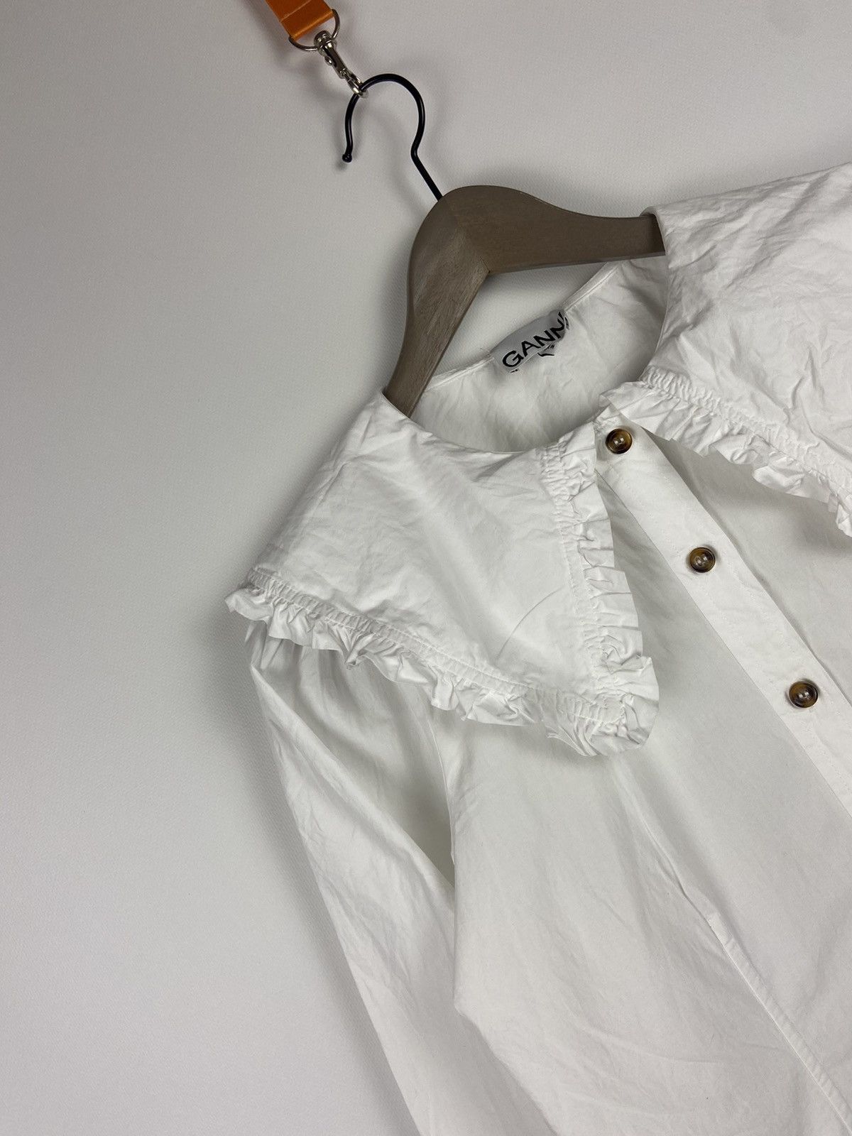 Designer × Ganni RRP$205 GANNI White Cotton Oversized Ruffled Collar Shirt Size XS / US 0-2 / IT 36-38 - 5 Thumbnail