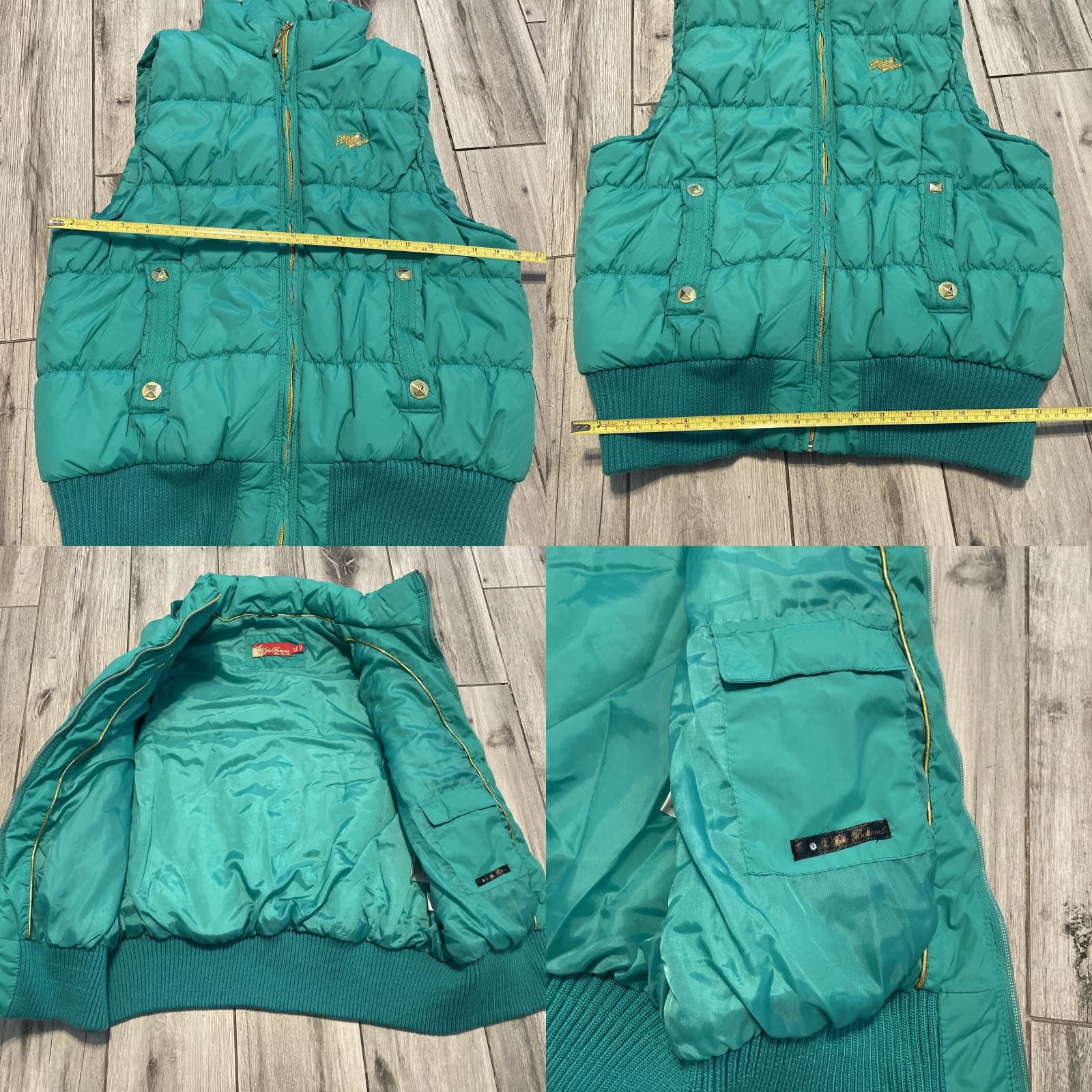 Vintage VINTAGE Apple Bottoms Puffer Vest Green Gold Studded 2XL Women Short Sleeveless Zip Up Y2K Hooded Puffer Jacket Size 40" / US 18 - 8 Thumbnail