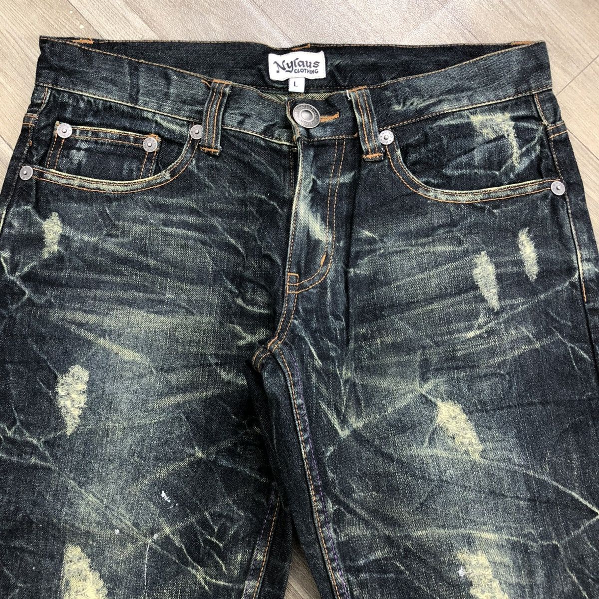 If Six Was Nine 2000s Nylaus Distressed Punk Bondage Bootcut Flared Jeans Size US 31 - 14 Thumbnail
