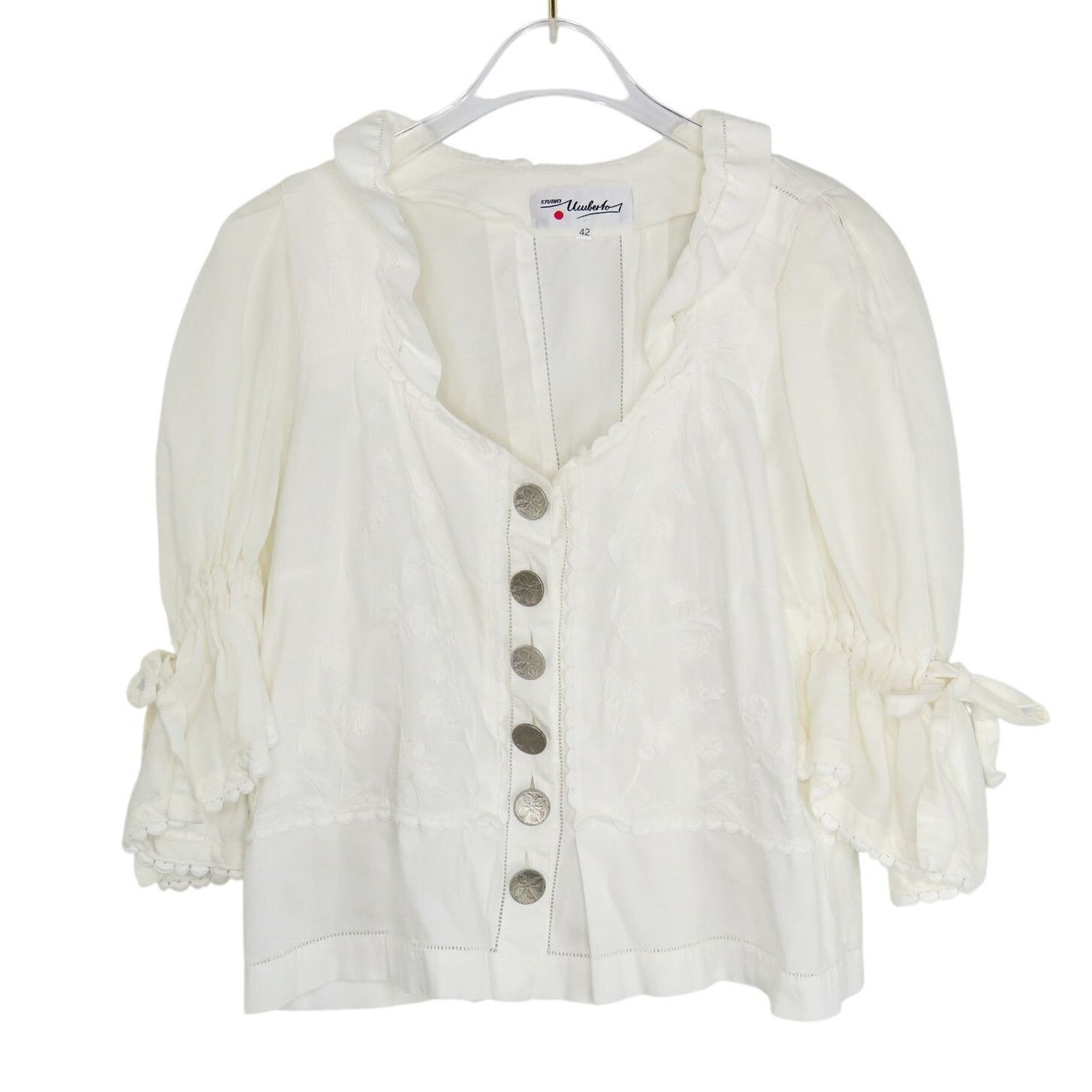 Vintage Umberto Ginocchoetti Victorian White Puff Sleeve Blouse L Size L / US 10 / IT 46 - 6 Thumbnail