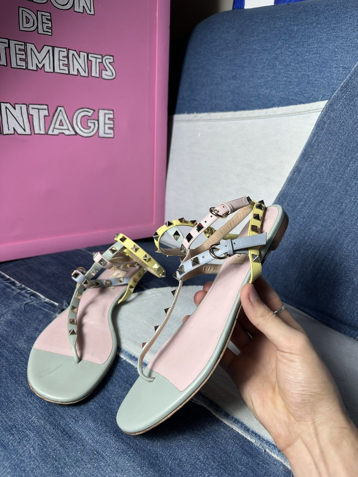 Valentino Valentino Rockstud Leather Ankle Strap Sandals Flat Size US 9.5 / IT 39.5 - 14 Thumbnail