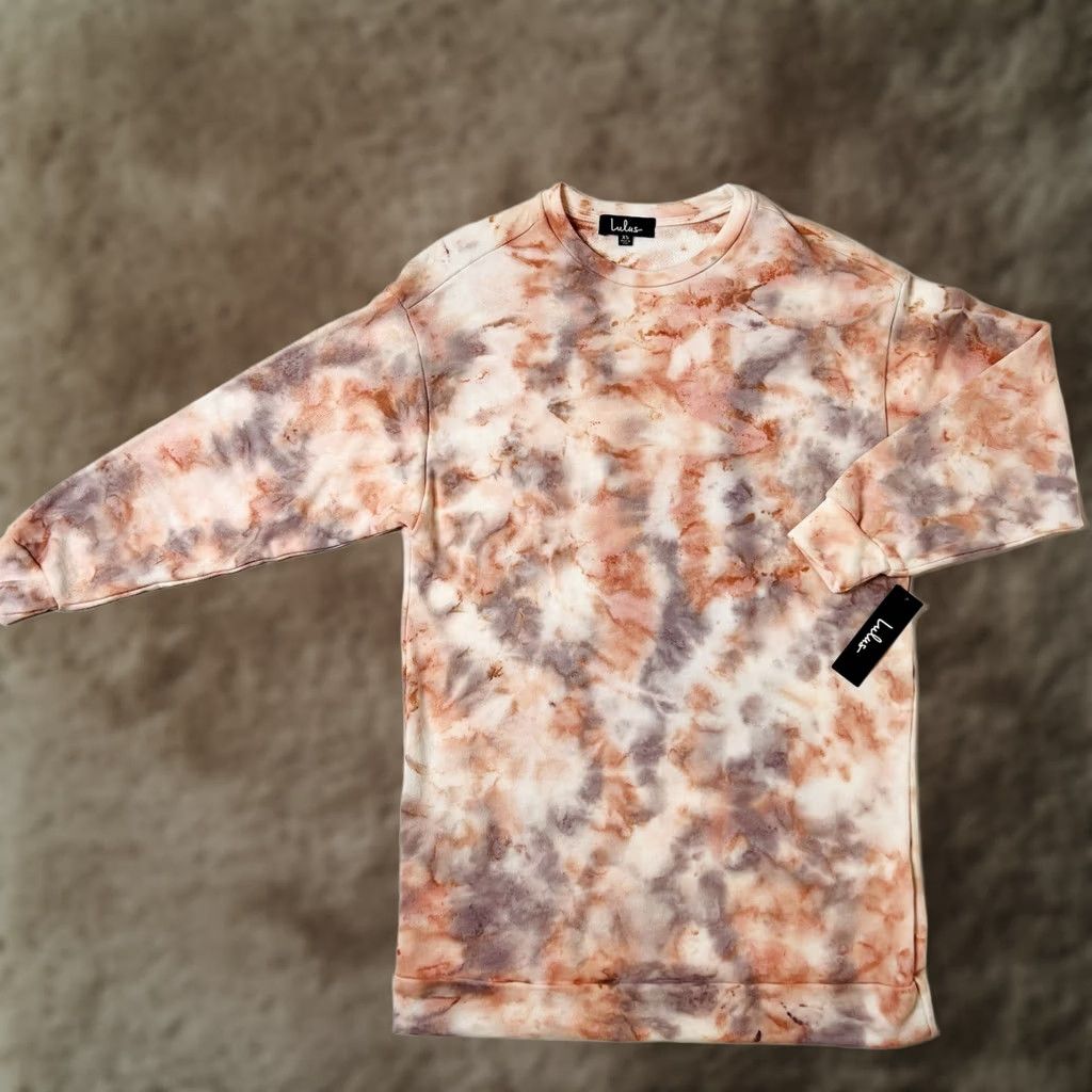 Lulus Lulus Dress XS Hang Loose Mini Sweatshirt Tie Dye Pink Gray Relaxed Fit Dress Shirts? Size XS / US 0-2 / IT 36-38 - 1 Thumbnail