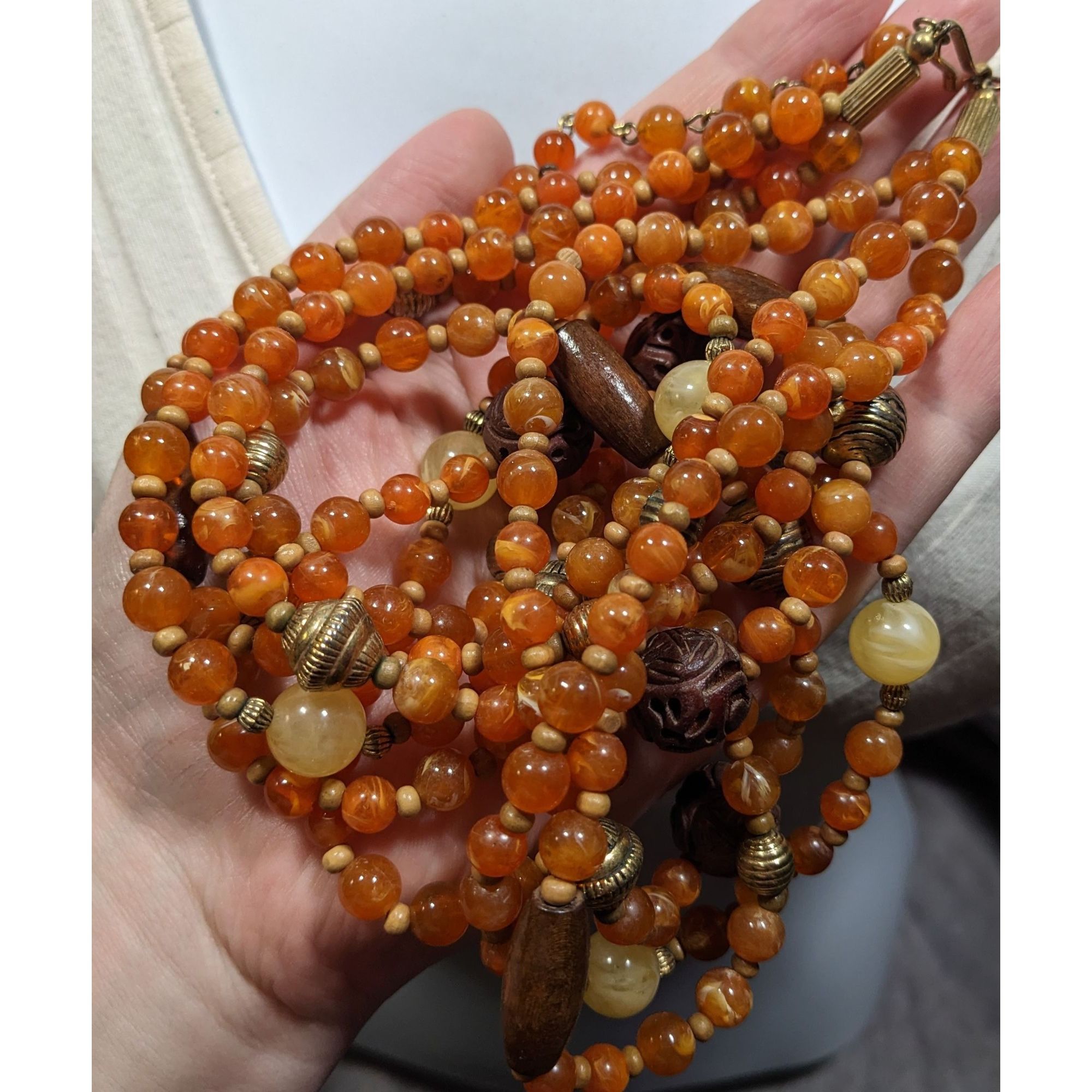 Other Vintage Bohemian Hippie Layered Necklace With Orange And Bro Size ONE SIZE - 5 Thumbnail
