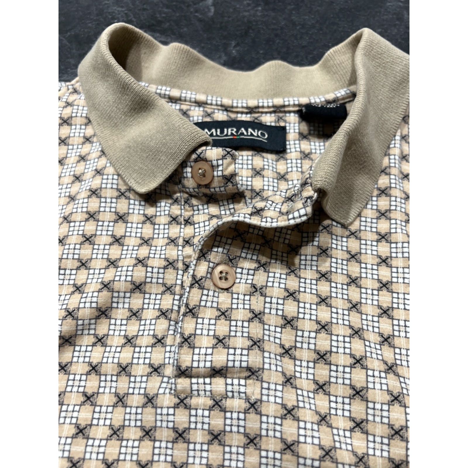 Murano Murano Polo Shirt Geometric Golf 100% Cotton Men’s XL Beige S/S Shirt Size US XL / EU 56 / 4 - 4 Thumbnail