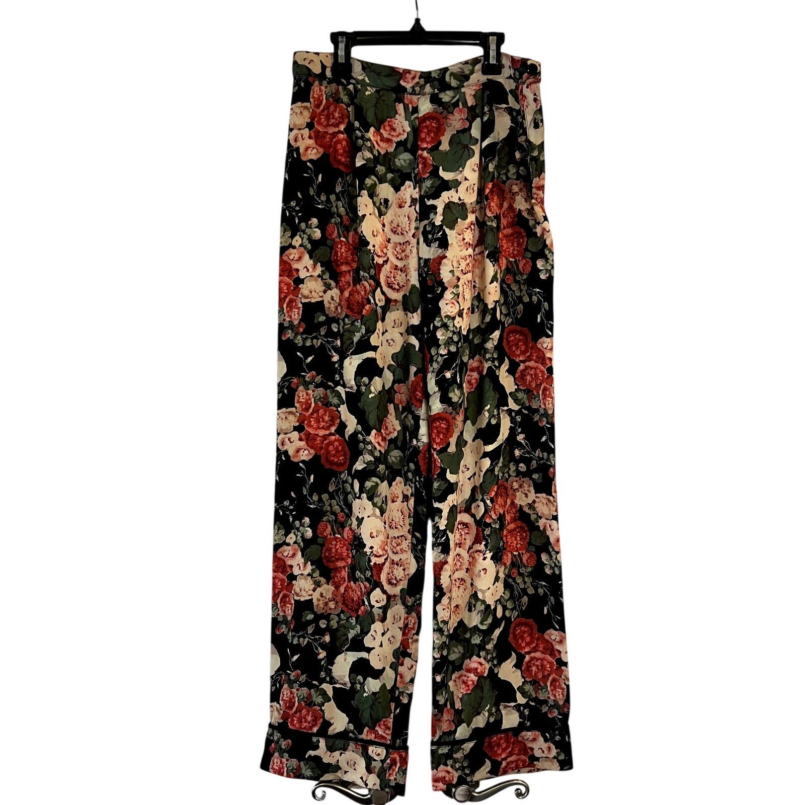 Anna Sui Anna Sui Wide Leg Floral Pants Size 6 black red green Size 28" / US 6 / IT 42 - 2 Thumbnail