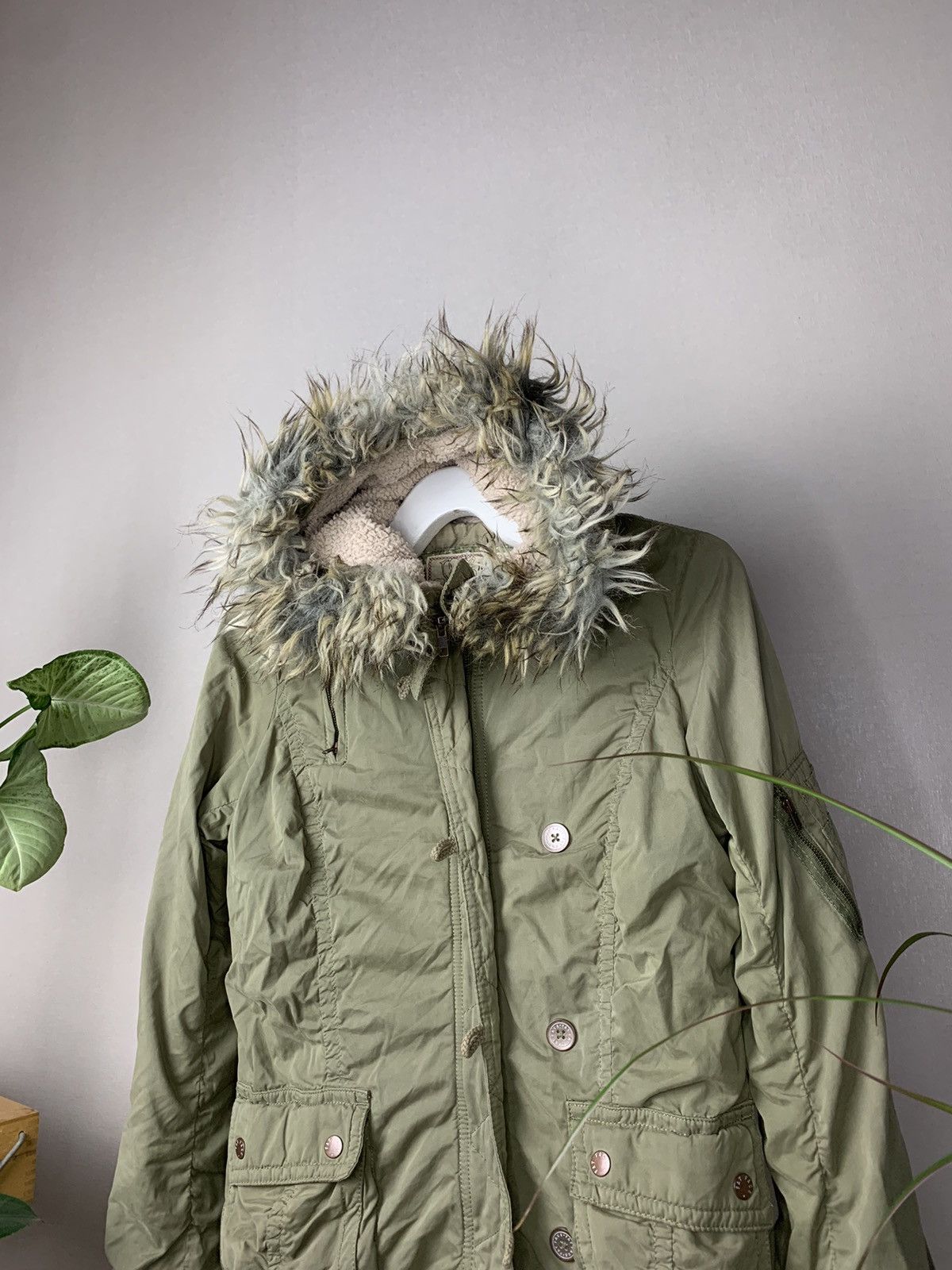 Military Y2K faux fur jacket Alpha Industries LGB Goa style