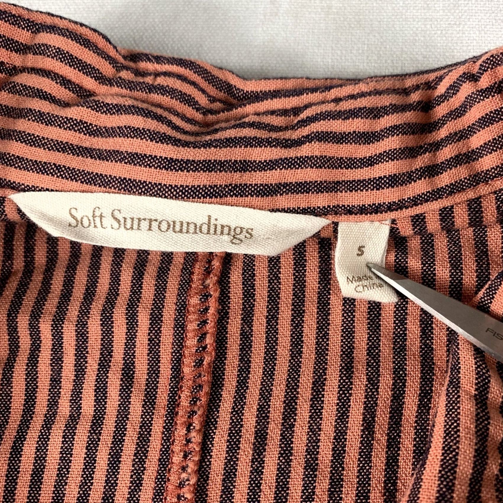 Soft Surroundings Soft Surroundings Shirt S Orange Striped Roll Tab Sleeve Tunic Button Up Size S / US 4 / IT 40 - 3 Thumbnail