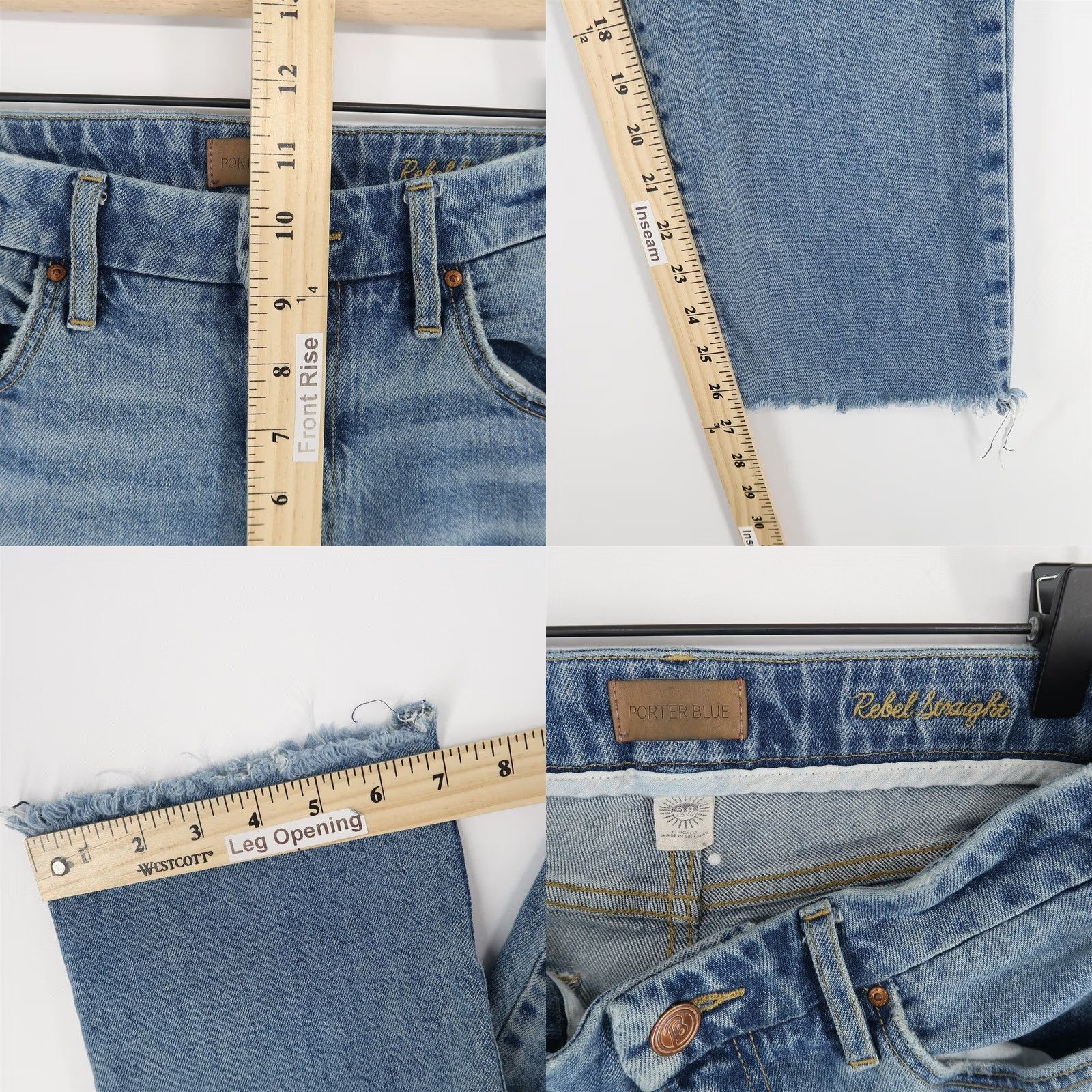 Vintage Porter Blue Jeans Womens 28 Straight Distressed Stretch Ankle Fray Blue Denim Cotton Blend Size 28" / US 6 / IT 42 - 9 Thumbnail