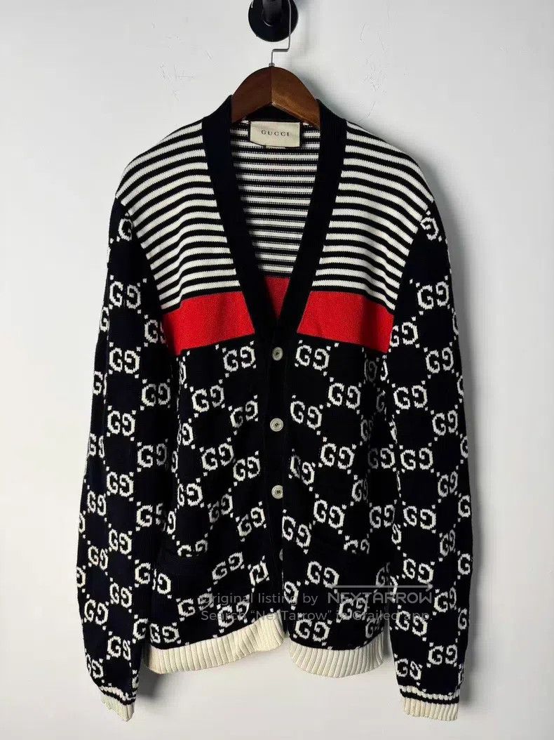 Gucci Gucci Full-print logo stitching striped knitted cardigan c Size S / US 4 / IT 40 - 1 Thumbnail